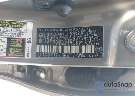 2014 Toyota Corolla Le из США, поврежденный, VIN 2T1BURHE4EC014952